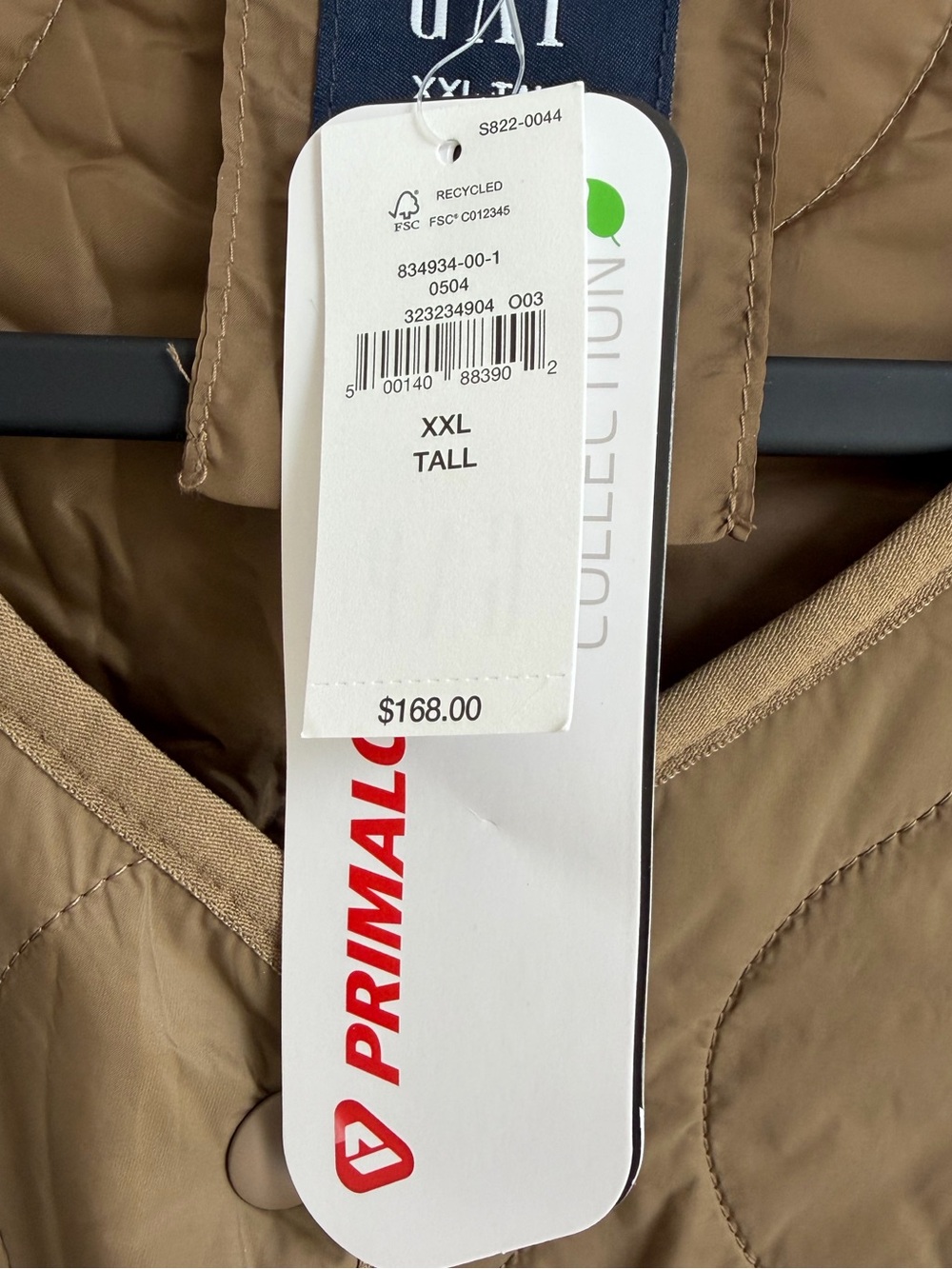 NWT Gap Primaloft Quilted Jacket XXL Tall Dried Moss Water Resistant Lightweight - Picture 5 of 10